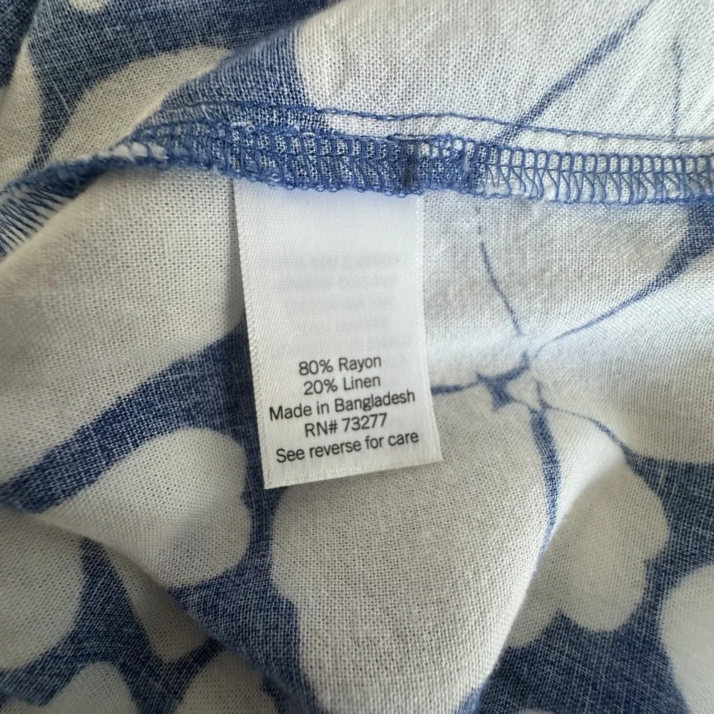 Sonoma Dress Womens XL Blue White Floral Button‎ Front Rayon Linen Cottage Boho - Picture 7 of 12